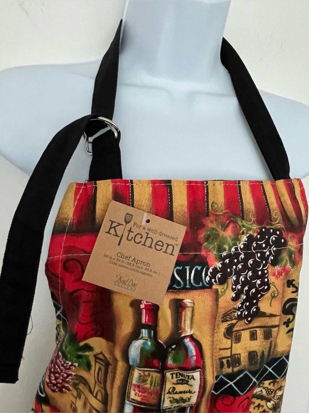 NWT Kay Dee Designs Chef Apron with Wine Bottle Print - Red, Tan, Green - Picture 4 of 10